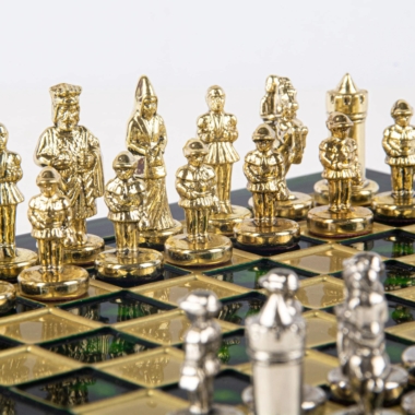 Petit Ensemble de Jeu d'Échecs Byzantin Pièces en Metal Or & Argent avec Échiquier en Metal et Coffret de Rangement – Image 22