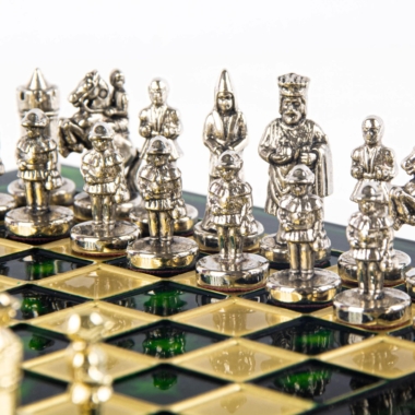 Petit Ensemble de Jeu d'Échecs Byzantin Pièces en Metal Or & Argent avec Échiquier en Metal et Coffret de Rangement – Image 21