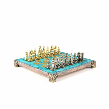 Petit Ensemble de Jeu d'Échecs Byzantin Pièces en Metal Or & Argent avec Échiquier en Metal et Coffret de Rangement – Image 4