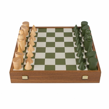 Ensemble de Jeu d'Echecs Style Bauhaus - Vert & Blanc - 40 x 40 cm – Image 4