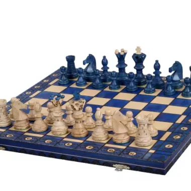 Grand Jeu d’Echecs en Bois Bleu et Ivoire – Grand Echiquier Pliant 55 x 55 cm