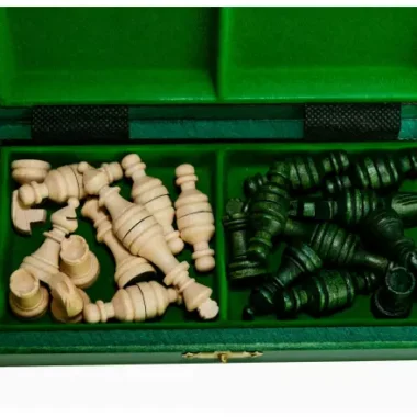 Coffret de rangement ouvert montrant les pièces claires et foncées rangées séparément