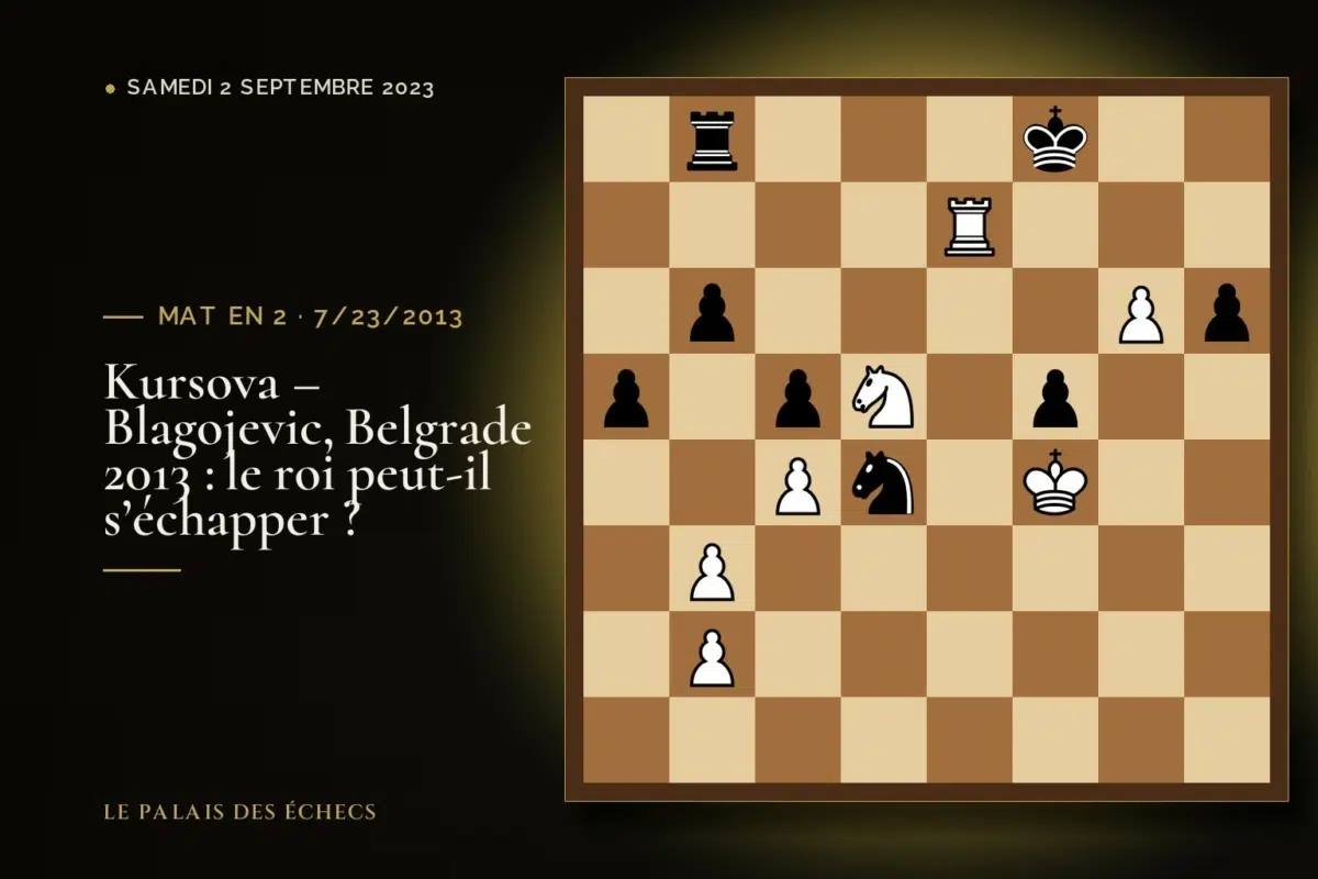 Position du défi d’échecs : Les Blancs jouent et matent en 2 (Maria Kursova – Tijana Blagojevic, Belgrade, 7/23/2013)