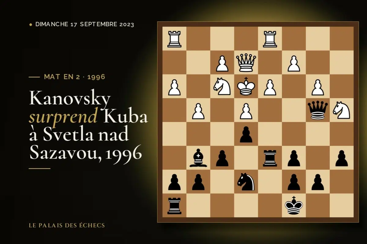 Position du défi d’échecs : Les Noirs jouent et matent en 2 (Jindrich Kuba – David Kanovsky, Svetla nad Sazavou, 1996)