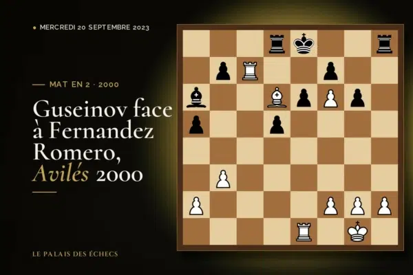 Position du défi d’échecs : Les Blancs jouent et matent en 2 (Gadir Guseinov – Ernesto Fernandez Romero, Aviles, 2000)