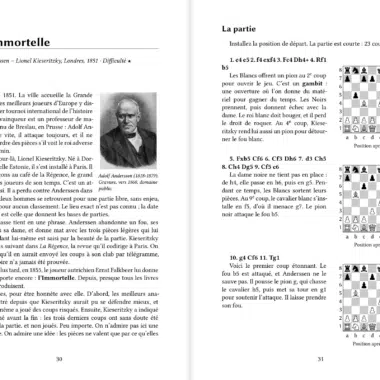Double page du chapitre L’Immortelle : récit, portrait, partie et diagrammes
